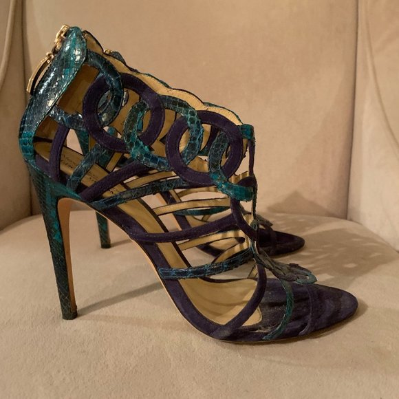 Alexandre Birman Suede & Python Cage Sandals - Picture 2 of 7
